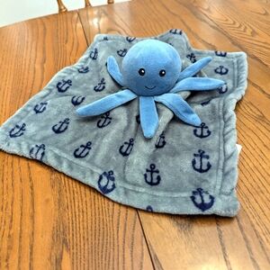 HB Hudson Bay baby Blue Octopus Plush Blanket Lovey. EUC.